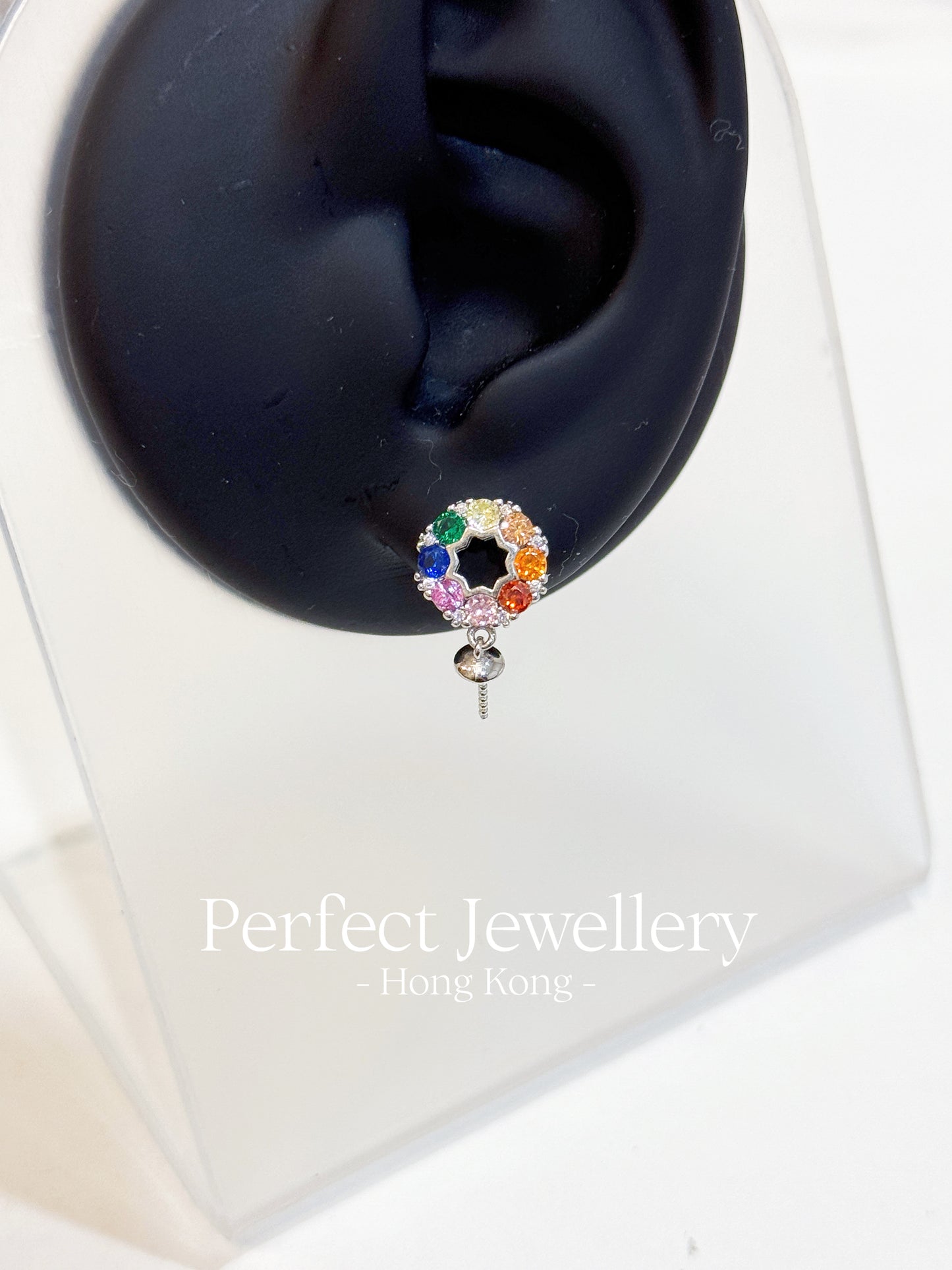 Earring Part | 鋯石彩虹圈耳釘B