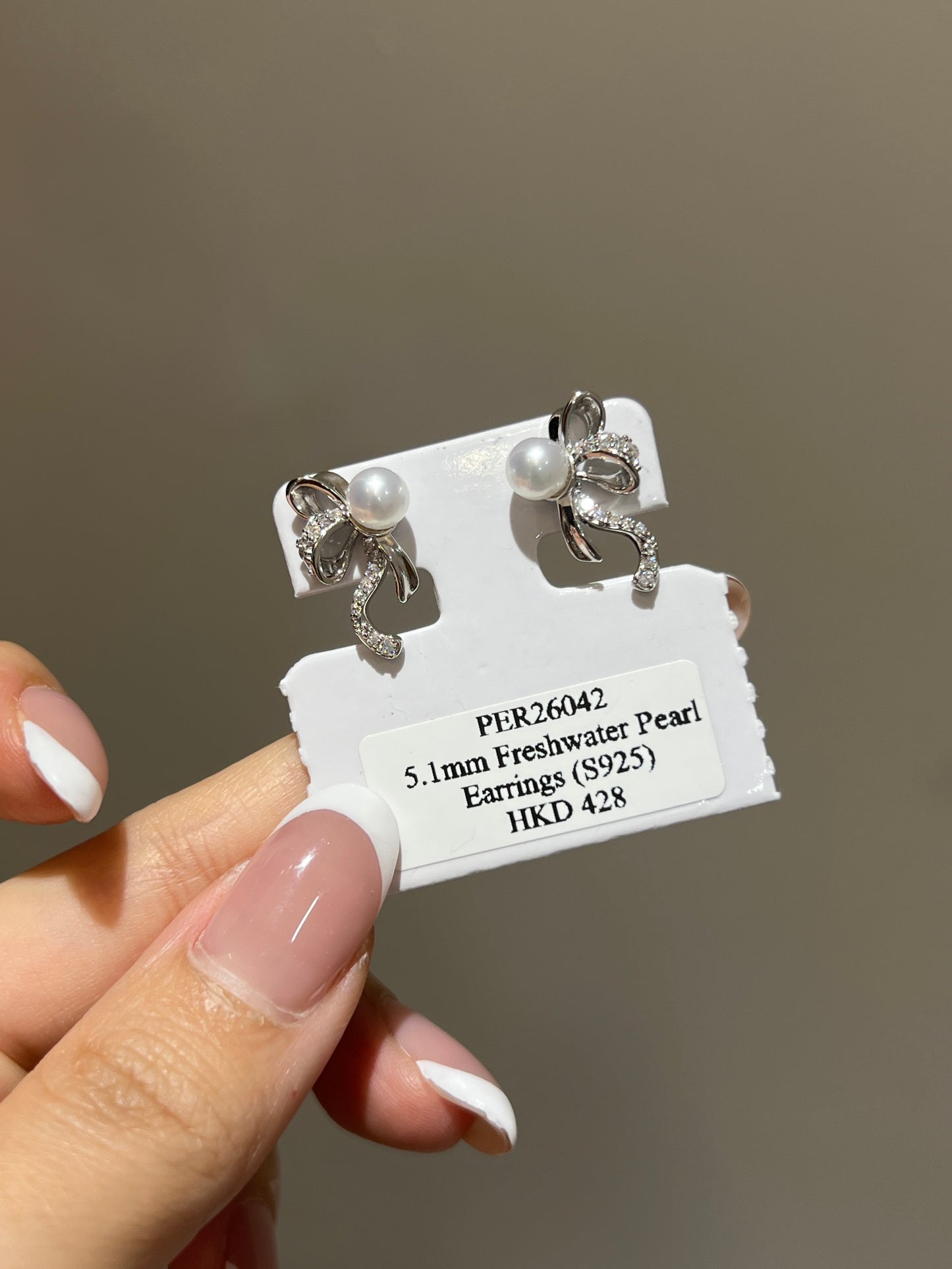 5.1mm 淡水珍珠蝴蝶結耳釘S925