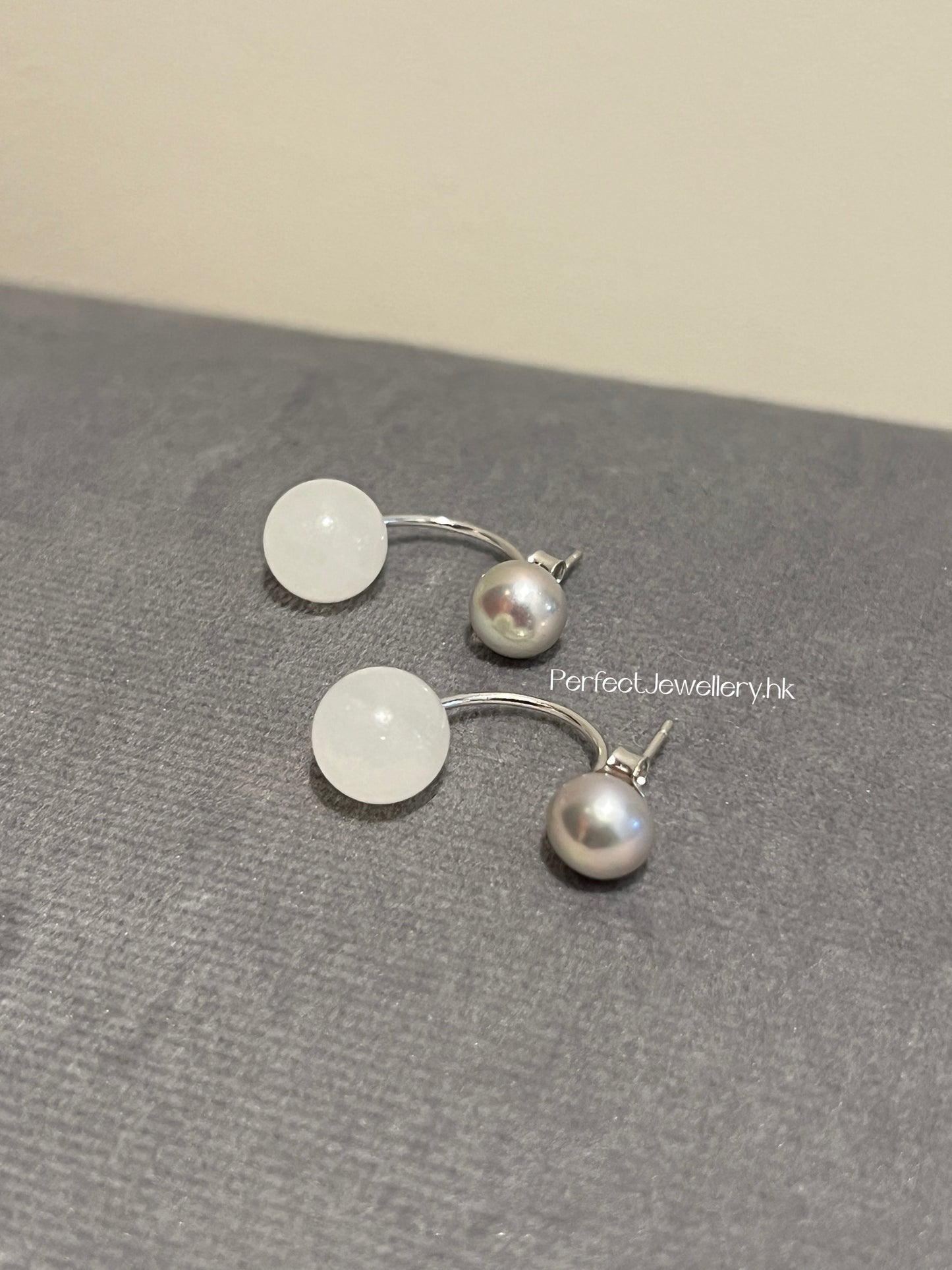 Freshwater pearl with white nephrite Jacket S925 Earring 淡水珍珠&和田白玉銀耳環