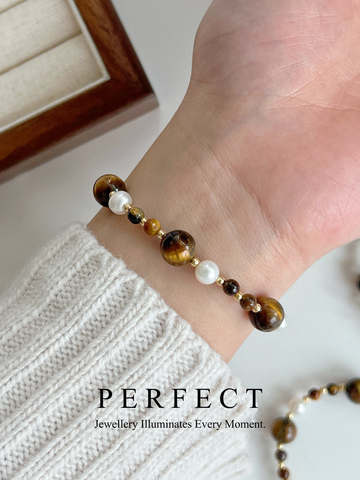 ✨Tigerite Freshwater Pearl Bracelet |🐻虎眼石淡水珍珠手鏈🟤✨