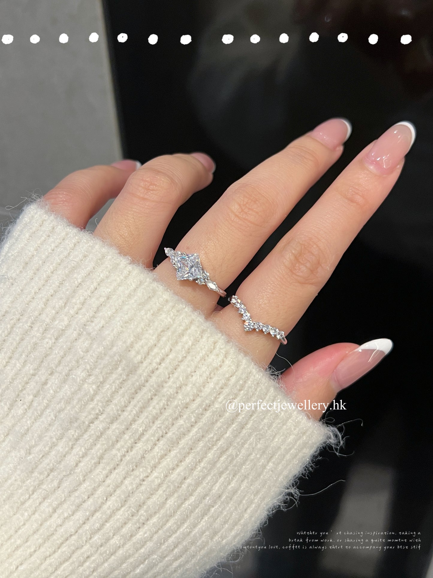 Snowflake Cubic Zirconia S925 Set Ring | 雪花高碳鑽方糖S925套裝戒指💍✨