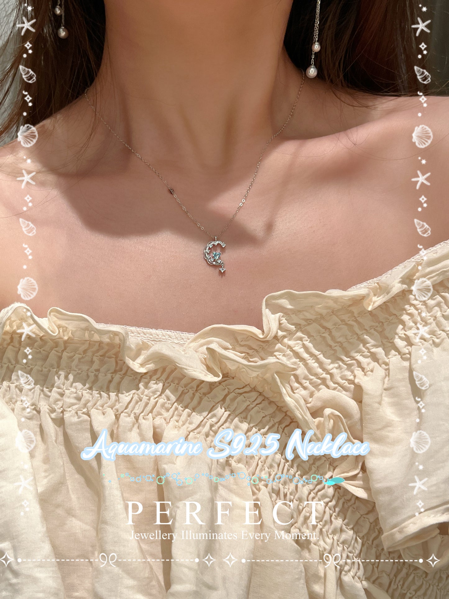 ✨Aquamarine S925 Necklace | 海藍寶月牙海浪🌊頸鏈✨