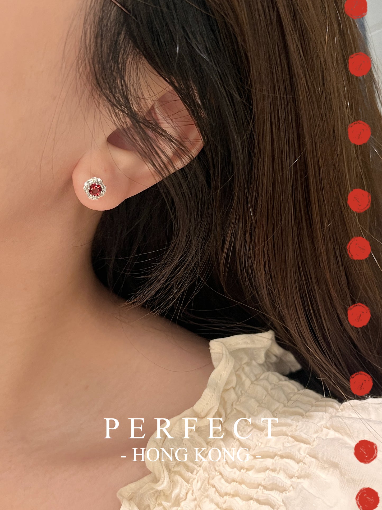 Red Garnet Earrings 紅石榴梯方圍鑲耳釘