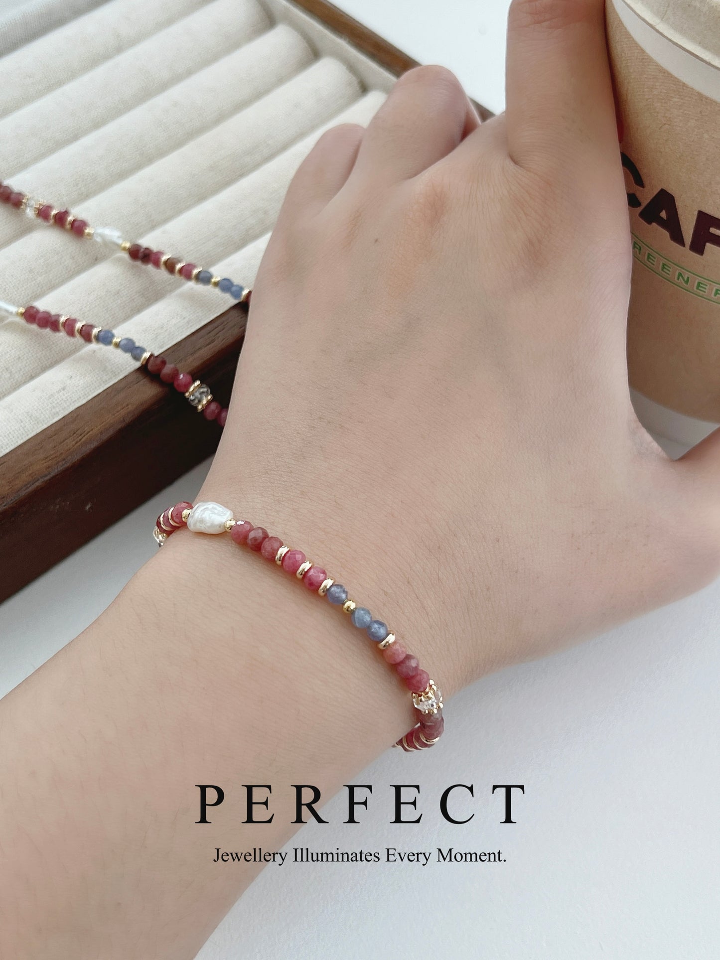 ✨🦩Ariel Freshwater Pearl Bracelet | 紅紋石淡水Keshi手鏈✨