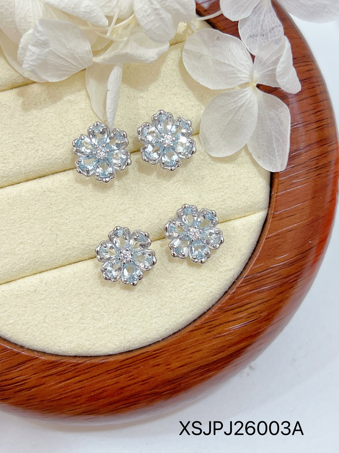 Aquamarine Flora S925 Earrings | 海藍寶花花🌸耳釘✨