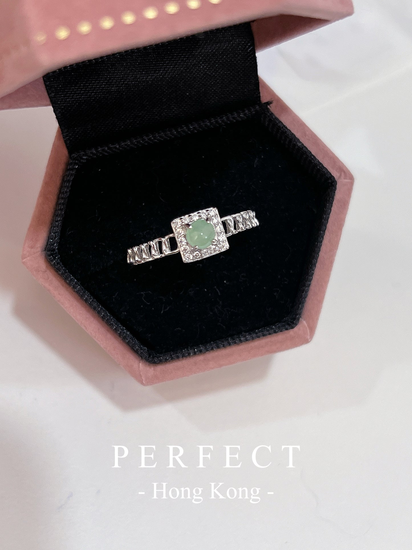 Jade S925 RIng | 方形翡翠鎖鏈戒指