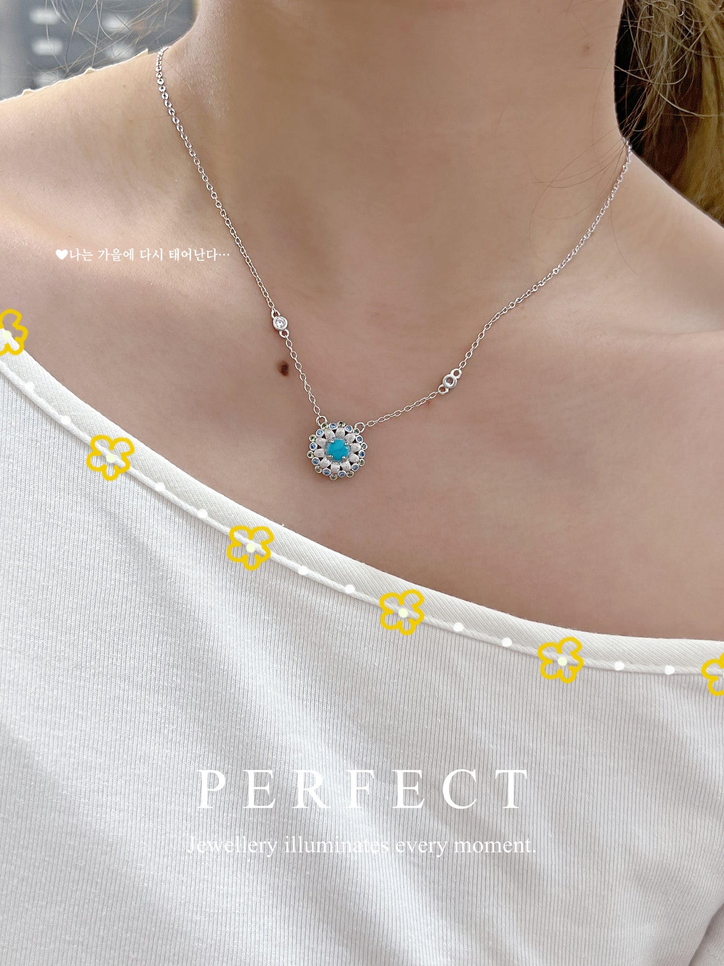 Sleeping Beauty Turquoise S925 Necklace | 美國綠松小雛菊頸鏈