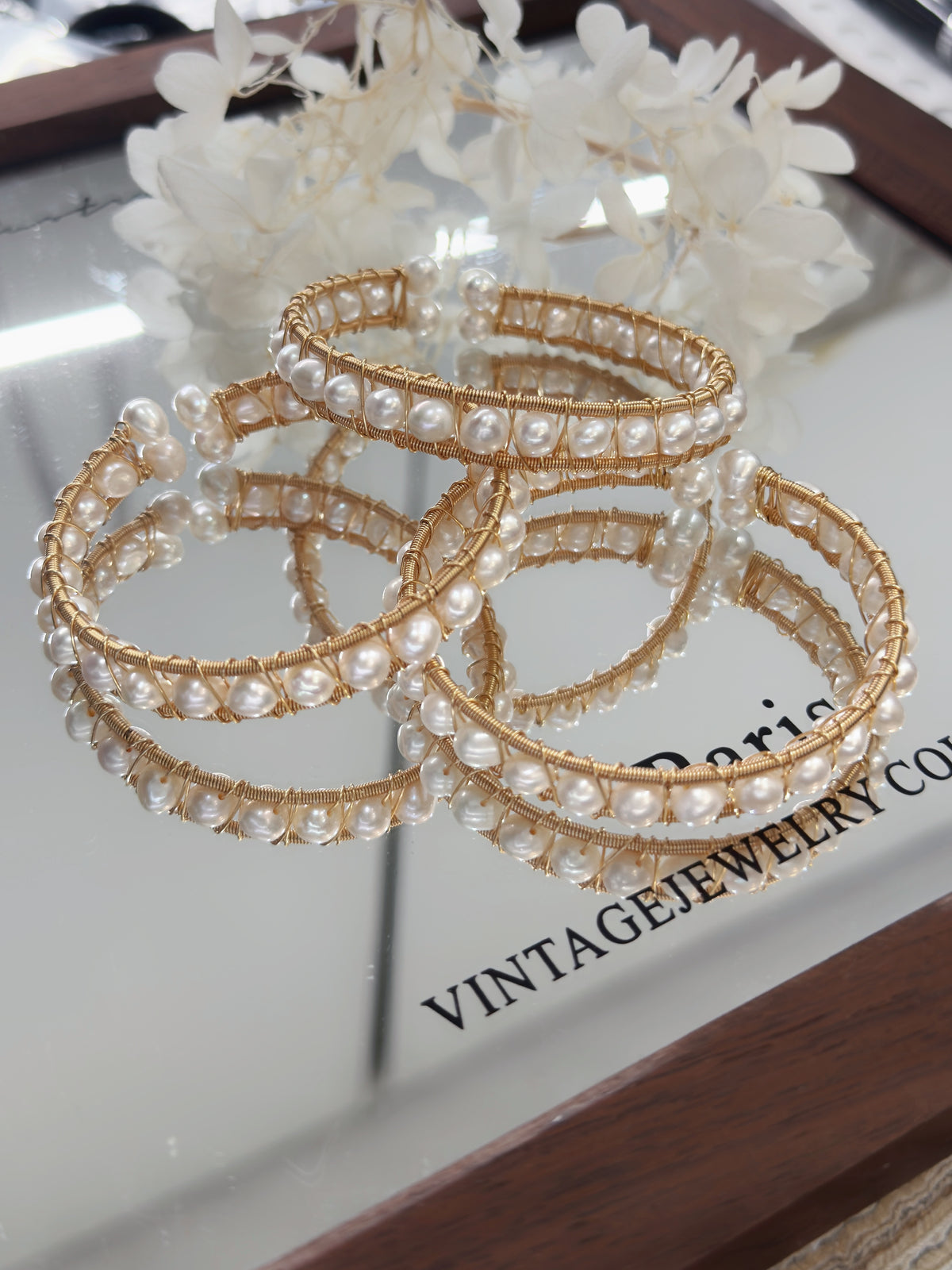 Freshwater Pearl Brass Bangle | 淡水珍珠全珠手工手鐲