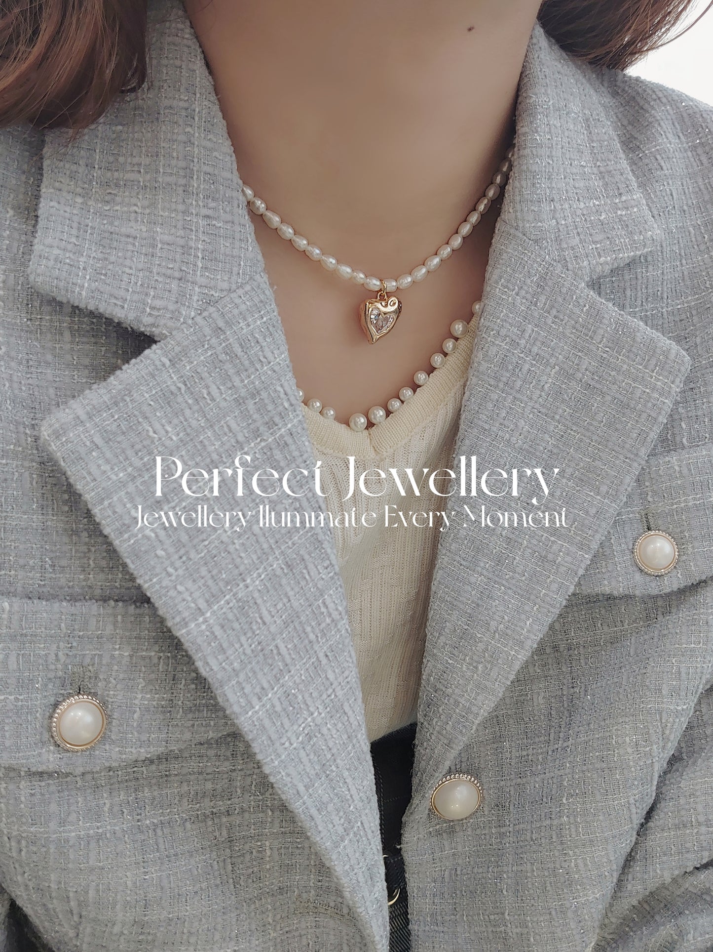 Heart Pendant Freshwater Pearl Necklace | 不對稱愛心米珠項鏈