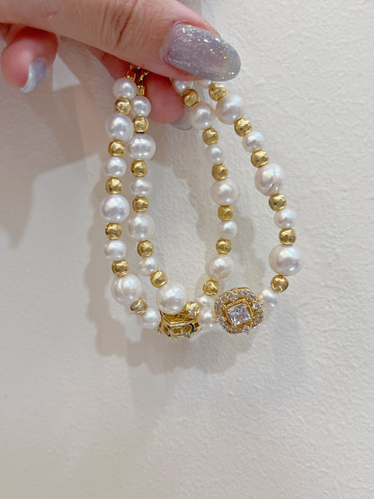 ✨Freshwater Pearl Brass Bracelet｜淡水極光螺紋珍珠手鏈✨