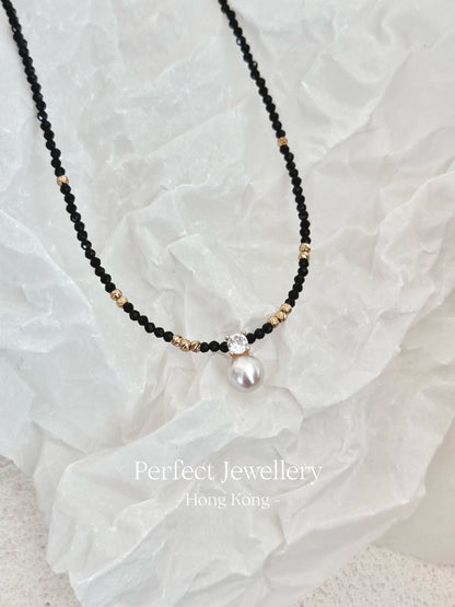 Black Spinel & Freshwater Pearl Necklace | 黑尖晶&戴妃淡水珍珠項鍊