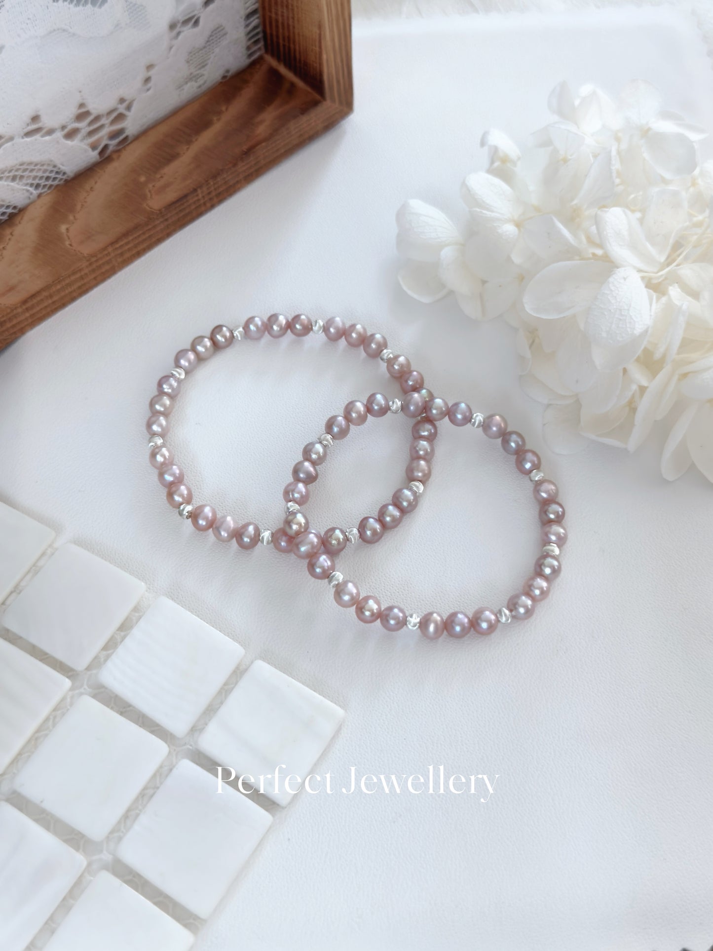 5-5.5mm Freshwater Pearl S925 Bracelet 仙女粉紫色S925貓眼手串