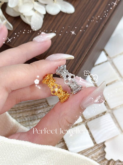 Vintage Italy Silver S925 Ring | 復古鏤空花紋意大利銀工藝S925戒指💍✨