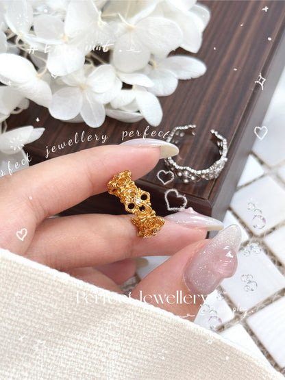 Vintage Italy Silver S925 Ring | 復古鏤空花紋意大利銀工藝S925戒指💍✨