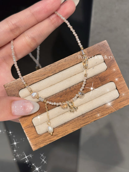 Cubic Zirconia & Freshwater Pearl Design Necklace | 小鑽戒💍香檳金鋯石&淡水珍珠設計項鍊