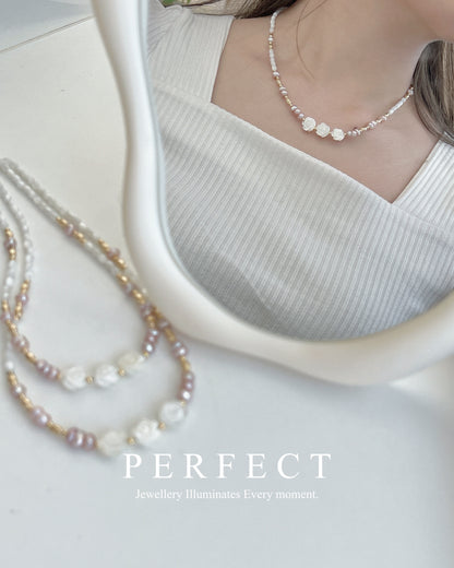 Rosy🌹✨Freshwater Pearl MOP Necklace |淡水珍珠母貝玫瑰項鍊✨