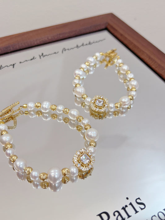 ✨Freshwater Pearl Brass Bracelet｜淡水極光螺紋珍珠手鏈✨