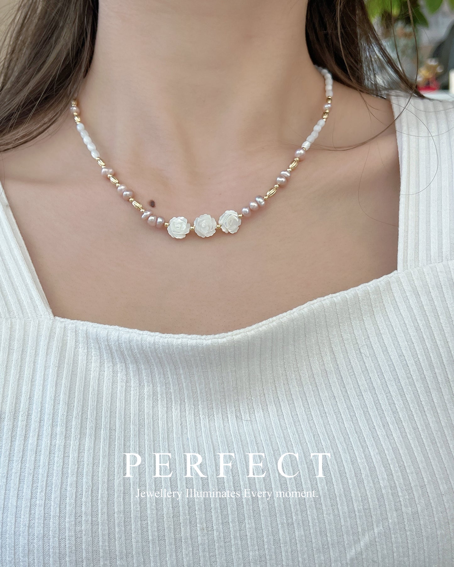 Rosy🌹✨Freshwater Pearl MOP Necklace |淡水珍珠母貝玫瑰項鍊✨