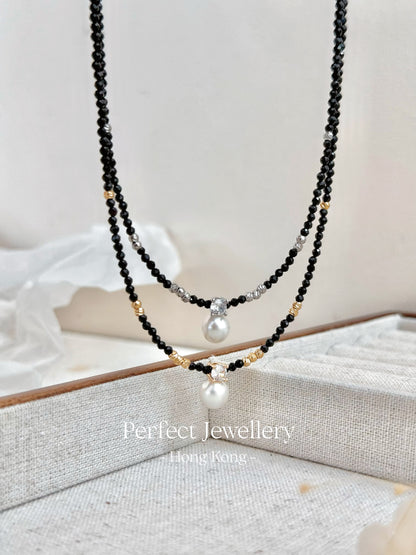 Black Spinel & Freshwater Pearl Necklace | 黑尖晶&戴妃淡水珍珠項鍊