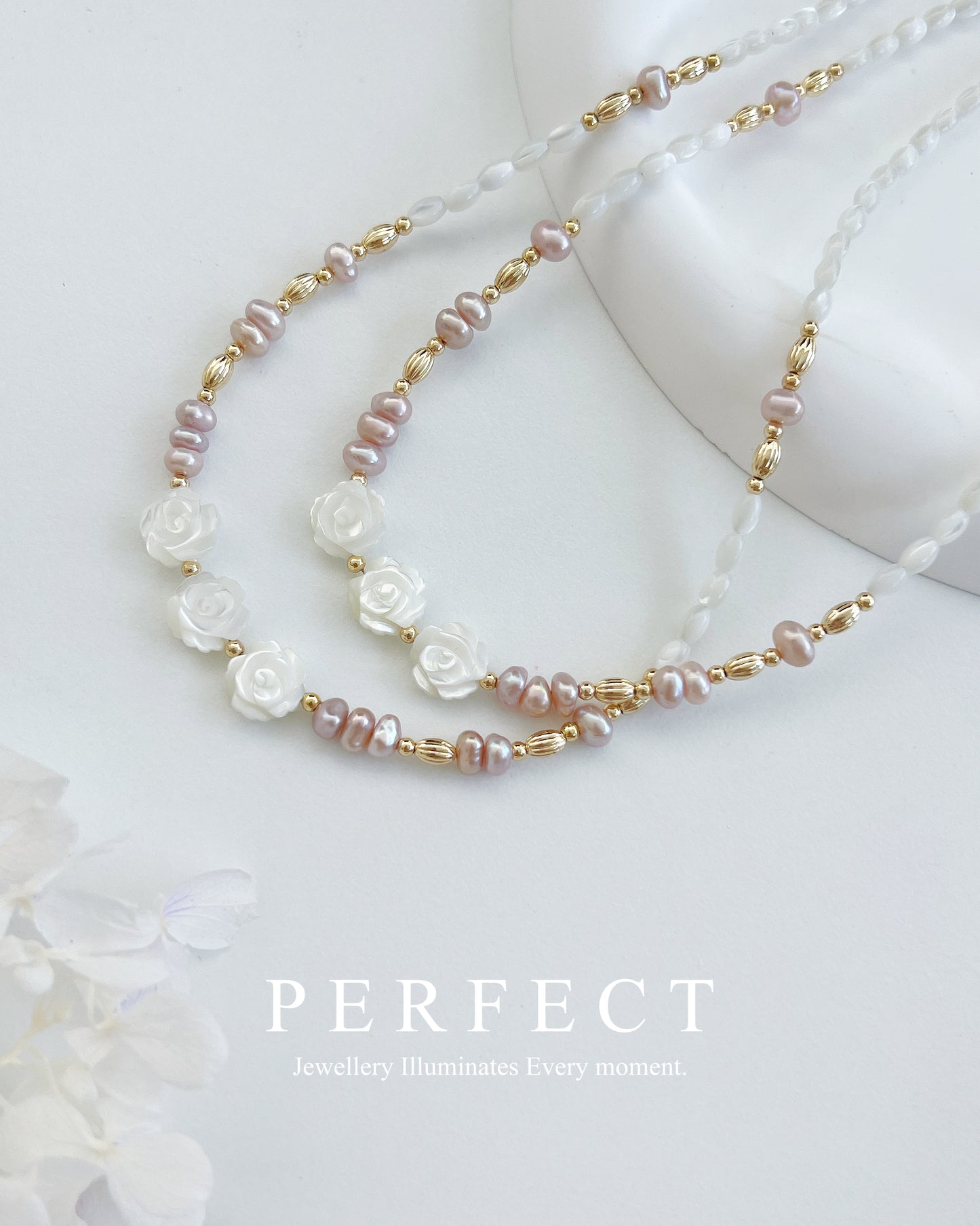 Rosy🌹✨Freshwater Pearl MOP Necklace |淡水珍珠母貝玫瑰項鍊✨