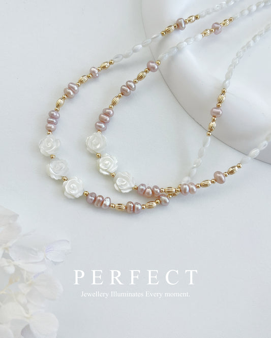 Rosy🌹✨Freshwater Pearl MOP Necklace |淡水珍珠母貝玫瑰項鍊✨