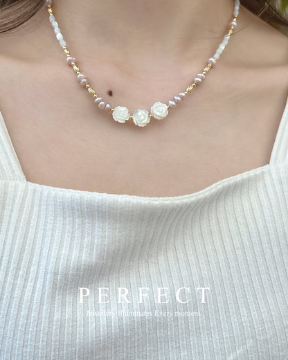 Rosy🌹✨Freshwater Pearl MOP Necklace |淡水珍珠母貝玫瑰項鍊✨