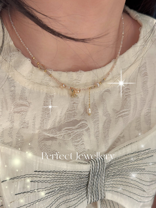 Cubic Zirconia & Freshwater Pearl Design Necklace | 小鑽戒💍香檳金鋯石&淡水珍珠設計項鍊