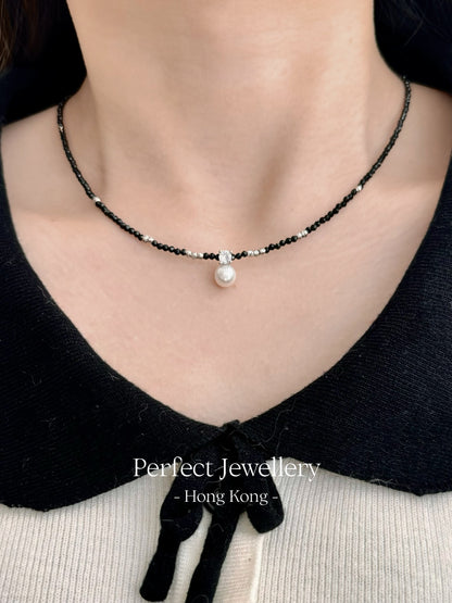 Black Spinel & Freshwater Pearl Necklace | 黑尖晶&戴妃淡水珍珠項鍊