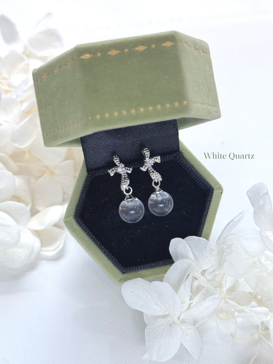 White Quartz Earrings 白水晶蝴蝶結耳釘