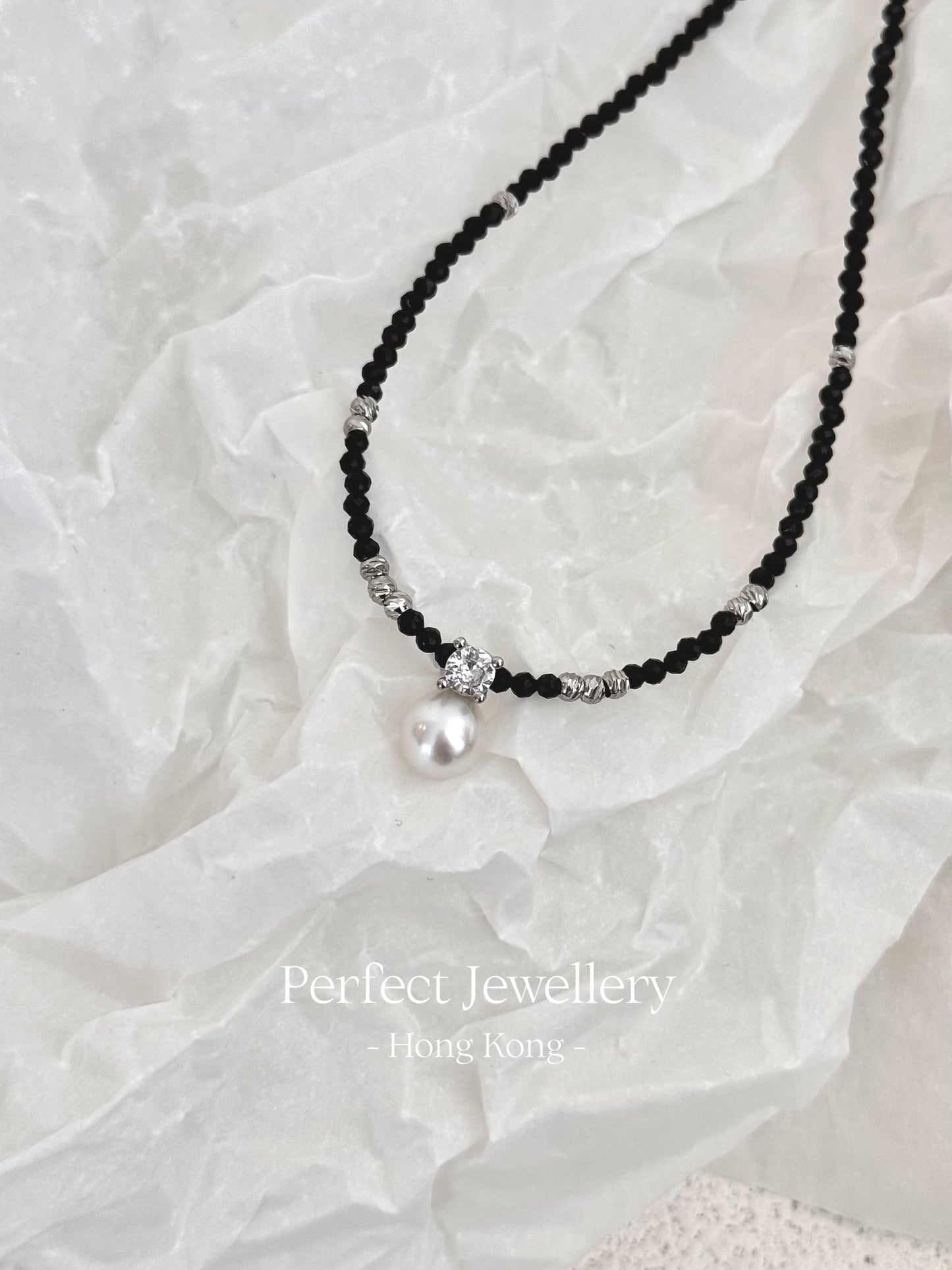 Black Spinel & Freshwater Pearl Necklace | 黑尖晶&戴妃淡水珍珠項鍊