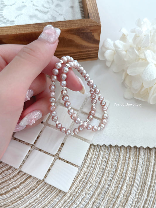 5-5.5mm Freshwater Pearl S925 Bracelet 仙女粉紫色S925貓眼手串