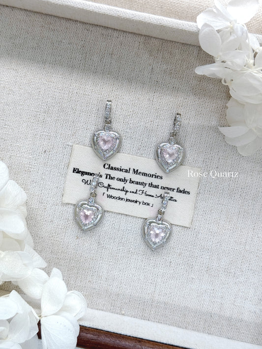 Rose Quartz Pendant 粉水晶愛心拉絲萬能扣吊墜