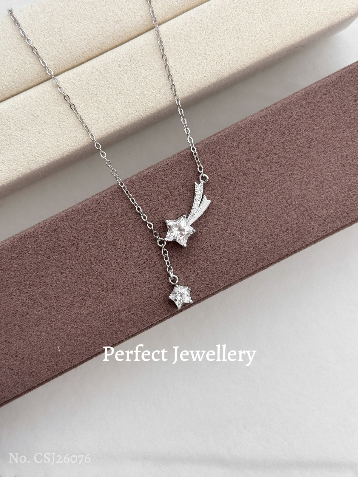 White Quartz Brass Necklace | 白水晶雙流星項鏈