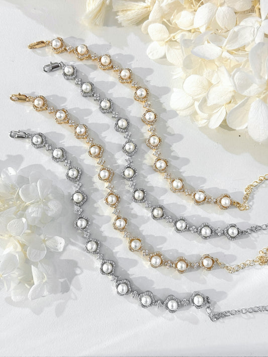 Freshwater Pearl Bracelet 淡水珍珠四葉草滿鑲手鍊