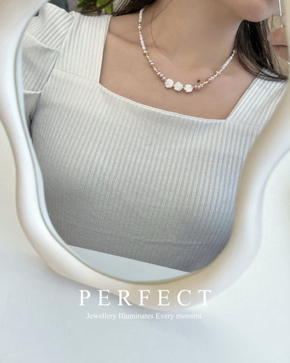 Rosy🌹✨Freshwater Pearl MOP Necklace |淡水珍珠母貝玫瑰項鍊✨