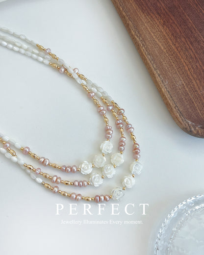 Rosy🌹✨Freshwater Pearl MOP Necklace |淡水珍珠母貝玫瑰項鍊✨