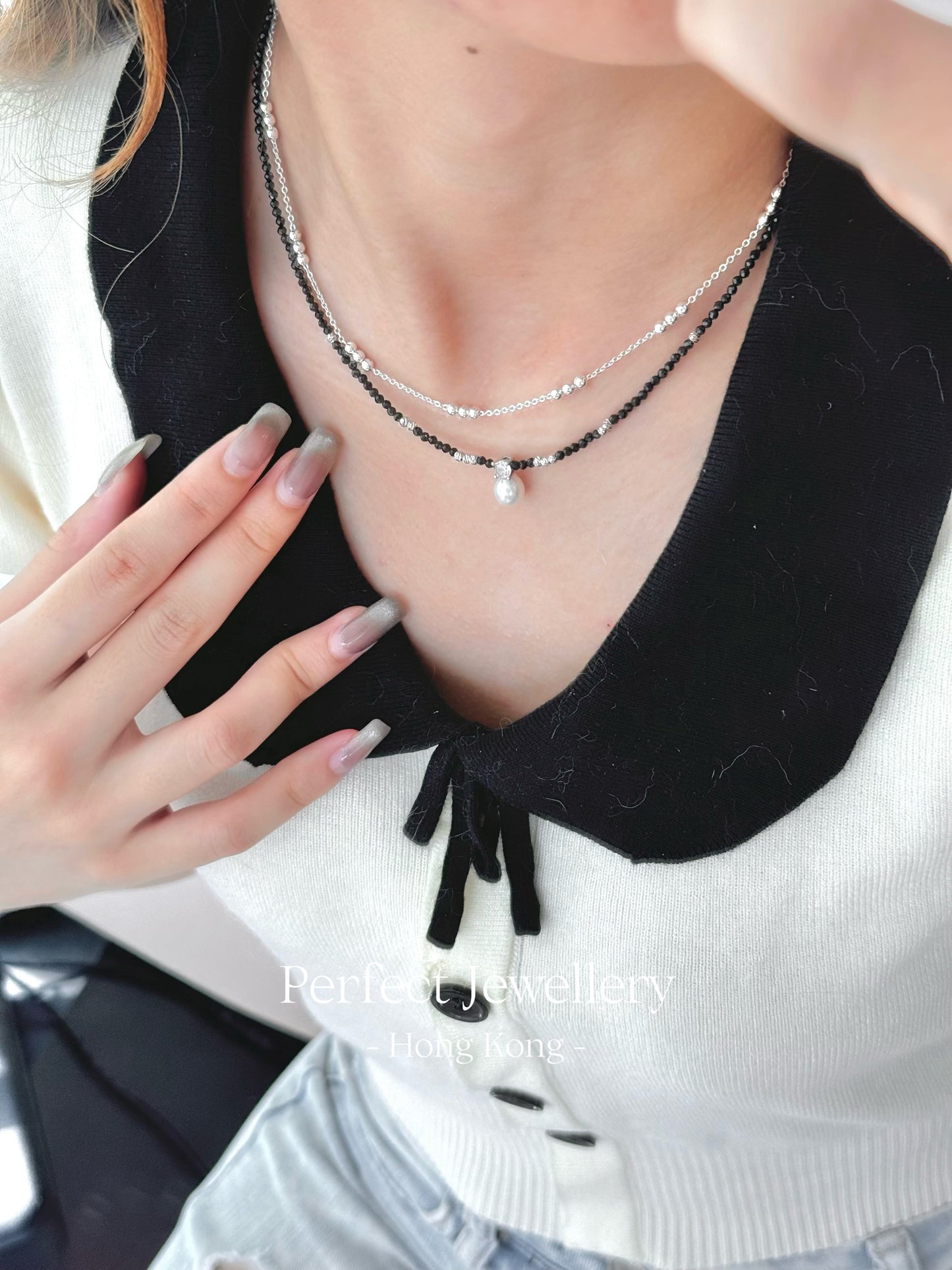 Black Spinel & Freshwater Pearl Necklace | 黑尖晶&戴妃淡水珍珠項鍊