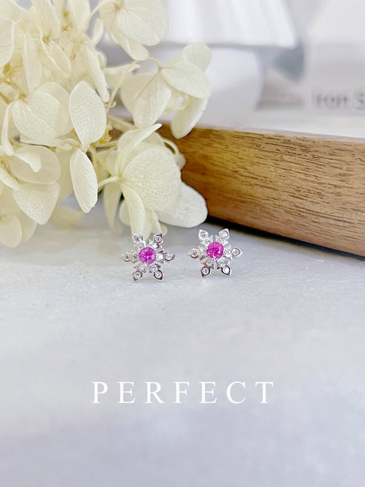 ✨Pinkish Ruby Snowflake Earrings| 紅寶石雪花耳釘