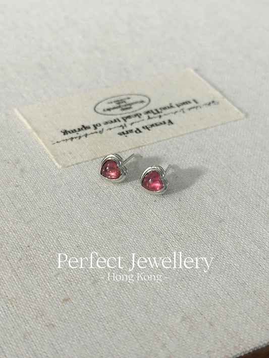 Pink Tourmaline Heart Shaped S925 Earring | 粉碧璽心形糖果S925耳釘