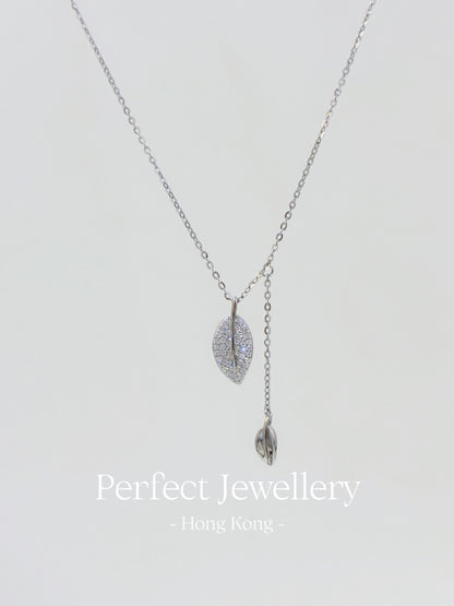 [S925] Leaf S295 Necklace | 滿鑲葉子不對稱S925項鍊