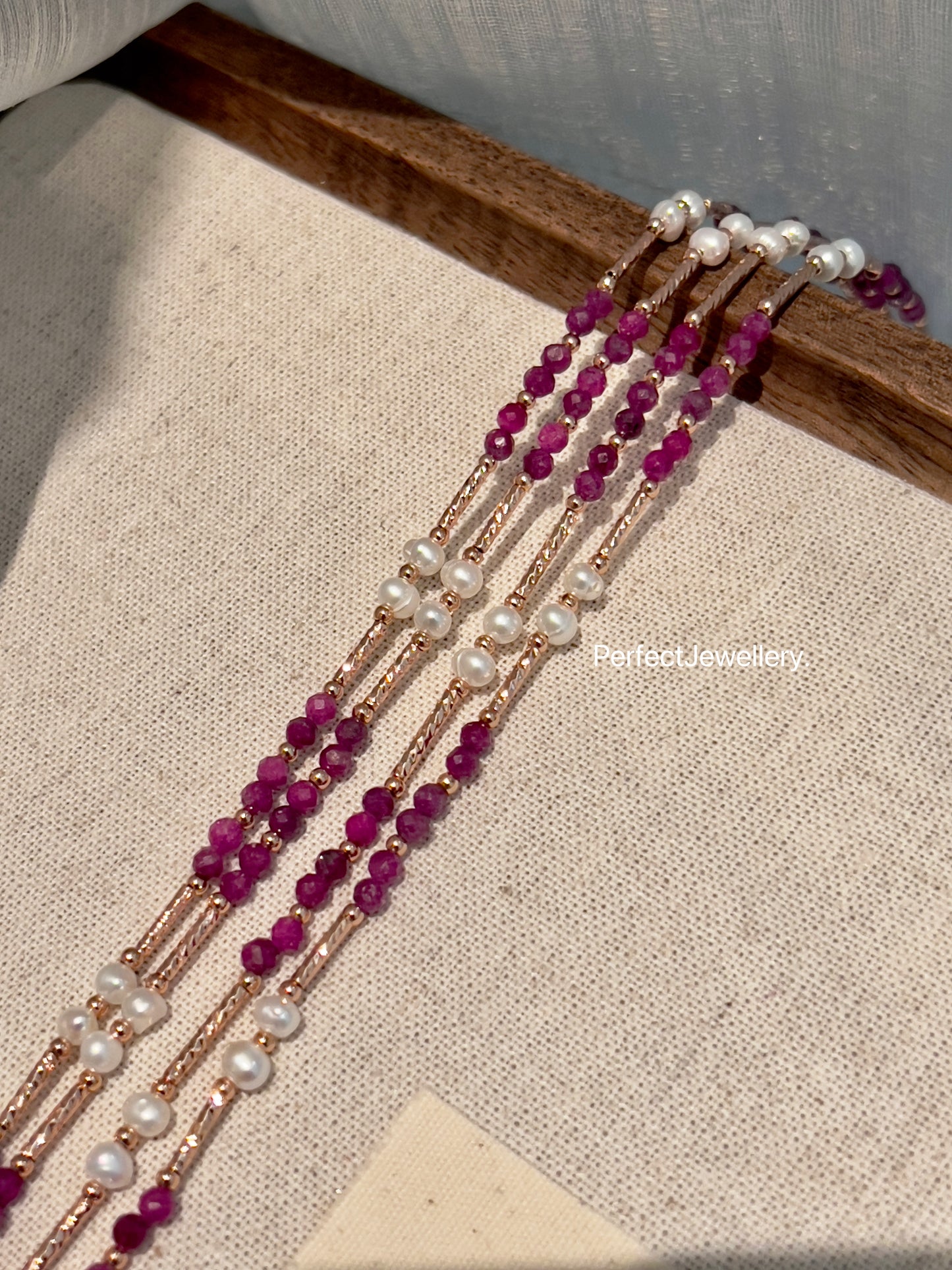 [Rose & lily] Ruby & Freshwater Pearl Necklace