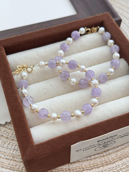 Amethyst & Freshwater Pearl Bracelet | 薰衣草紫水晶淡水珍珠手鏈