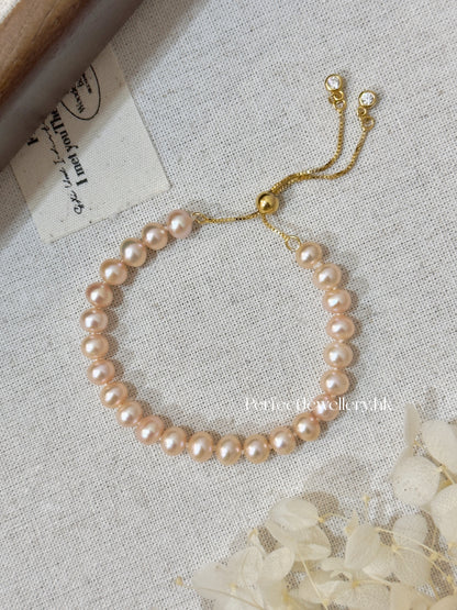 Freshwater Pearl S925 Bracelet | 粉橙淡水珍珠伸縮S925手鍊