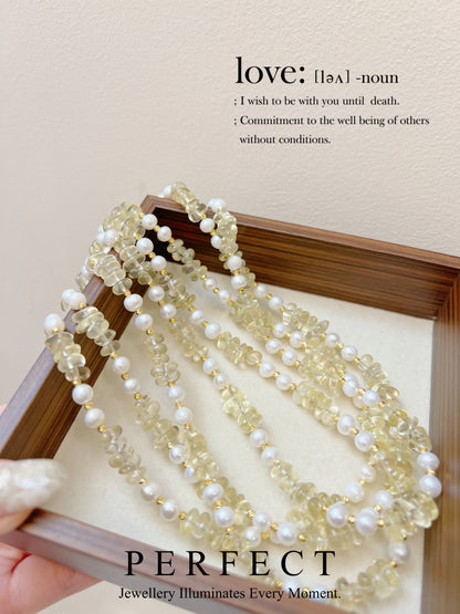 Citrine & Freshwater Pearl Brass Necklace | 檸檬黃水晶&淡水珍珠設計項鍊