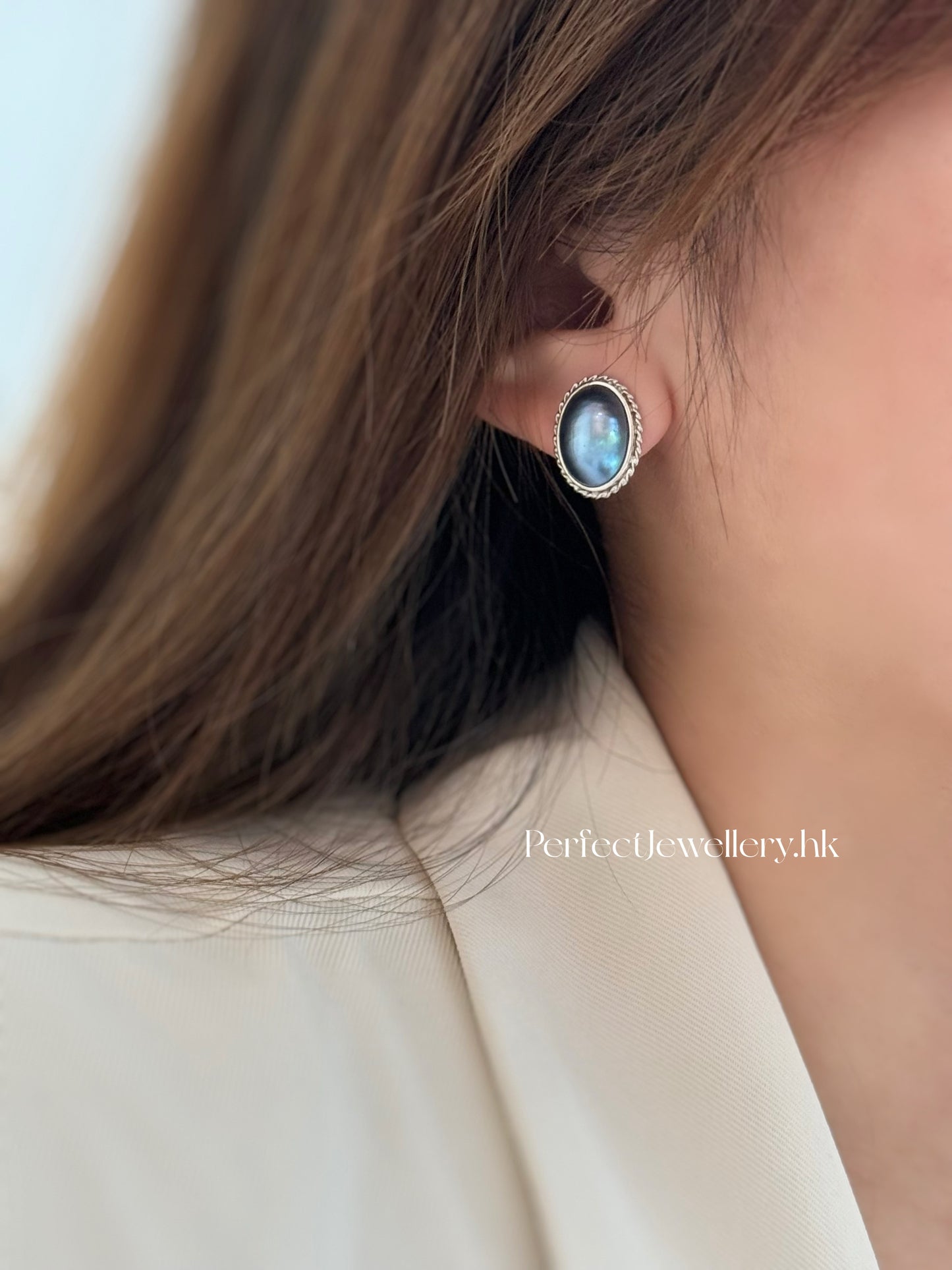 Blue Mabe S925 Earrings | 海水藍馬貝S925耳釘