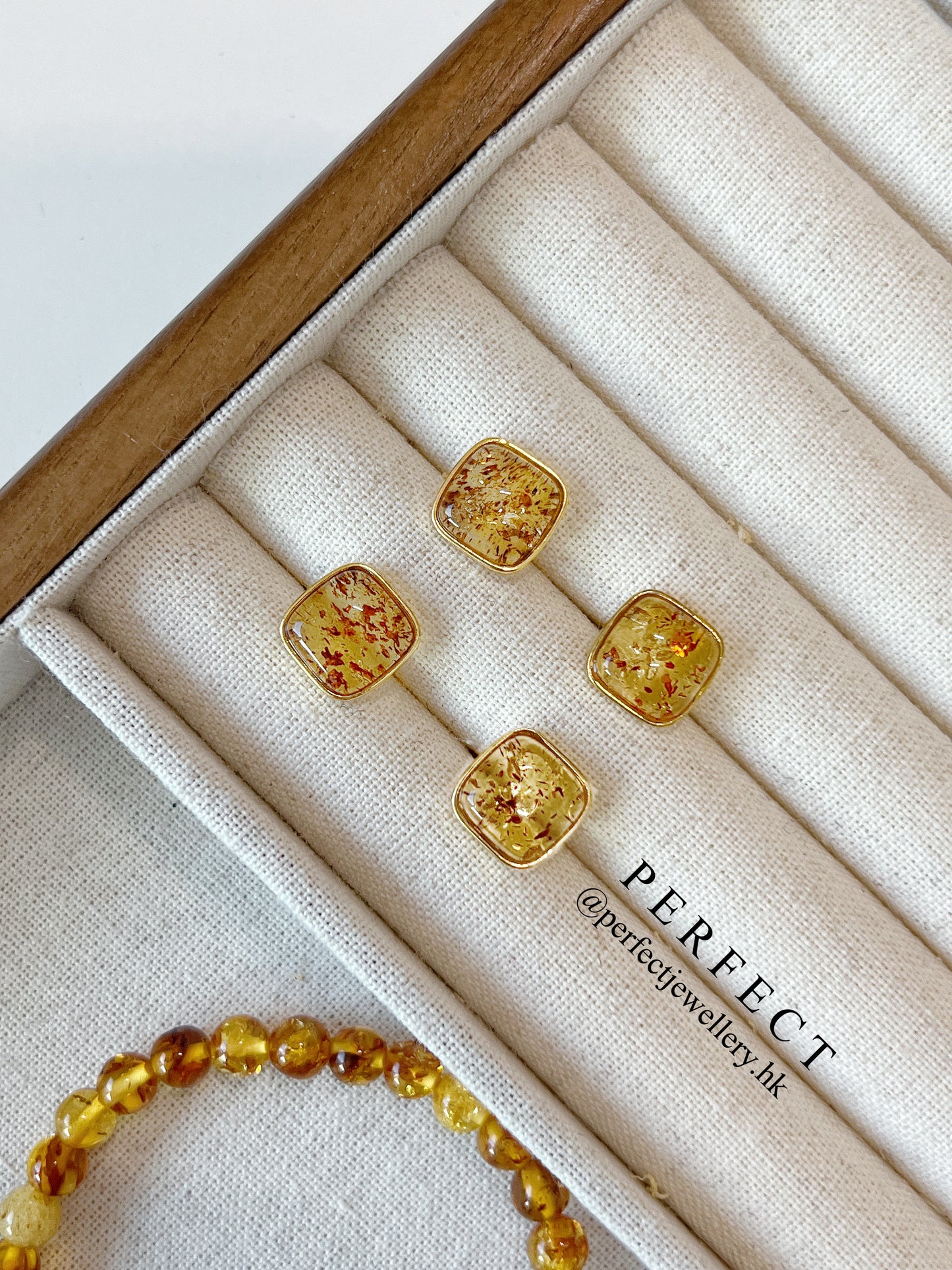 ✨Piebald Amber S925 Earrings✨🌸花珀S925耳釘