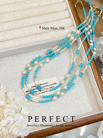 ✨Turquoise MOP Freshwater Pearl Necklace | 海鹽冰茶💎綠松母貝珍珠項鍊✨