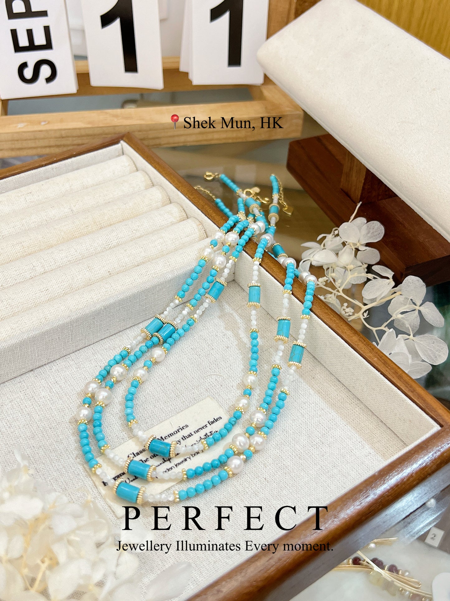 ✨Turquoise MOP Freshwater Pearl Necklace | 海鹽冰茶💎綠松母貝珍珠項鍊✨