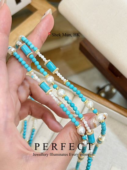 ✨Turquoise MOP Freshwater Pearl Necklace | 海鹽冰茶💎綠松母貝珍珠項鍊✨