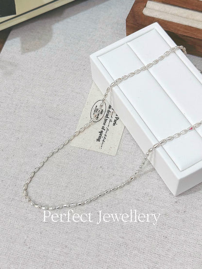 [S925] ✨Cupcake Cut White Gold Necklace｜蛋糕杯切白銀色銀鏈✨Italian🇮🇹